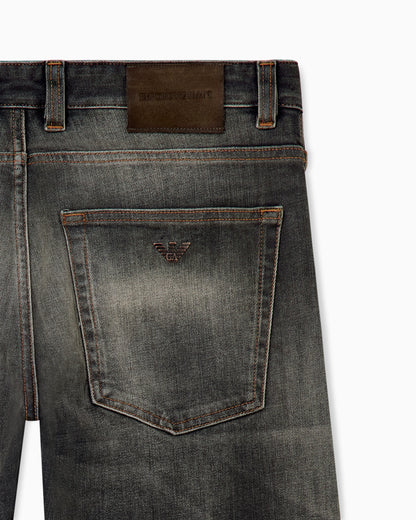 Straight-leg five-pocket denim jeans with a faded effect