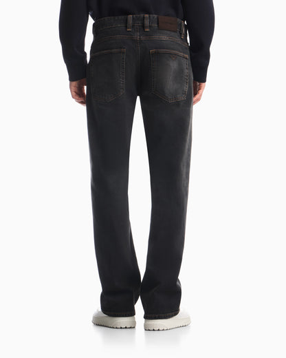 Straight-leg five-pocket denim jeans with a faded effect