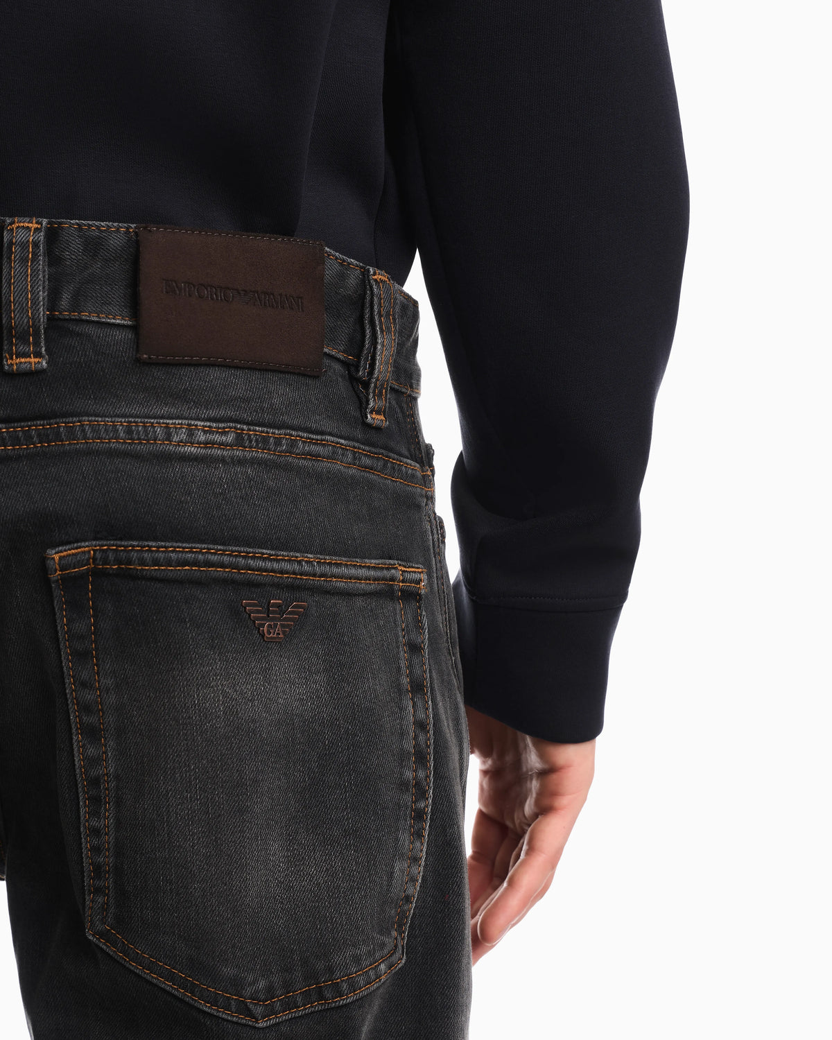 Straight-leg five-pocket denim jeans with a faded effect