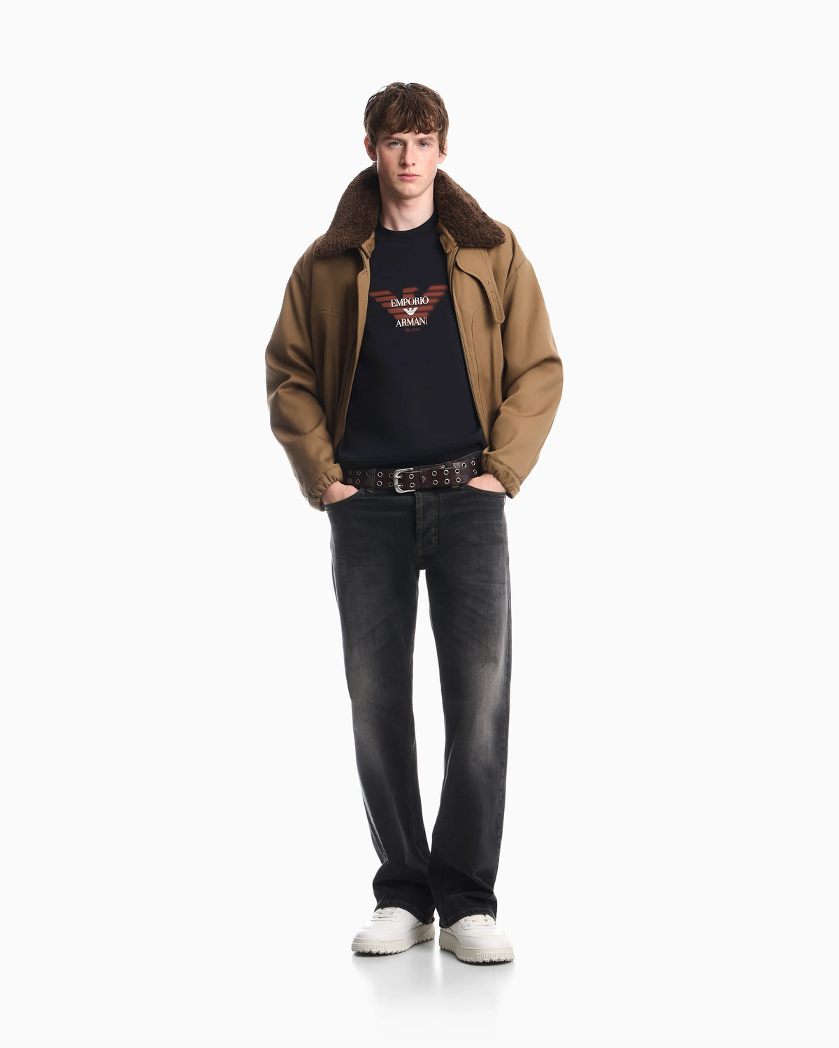Straight-leg five-pocket denim jeans with a faded effect