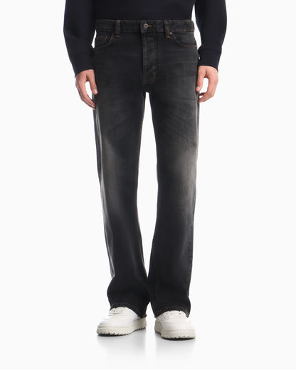 Straight-leg five-pocket denim jeans with a faded effect