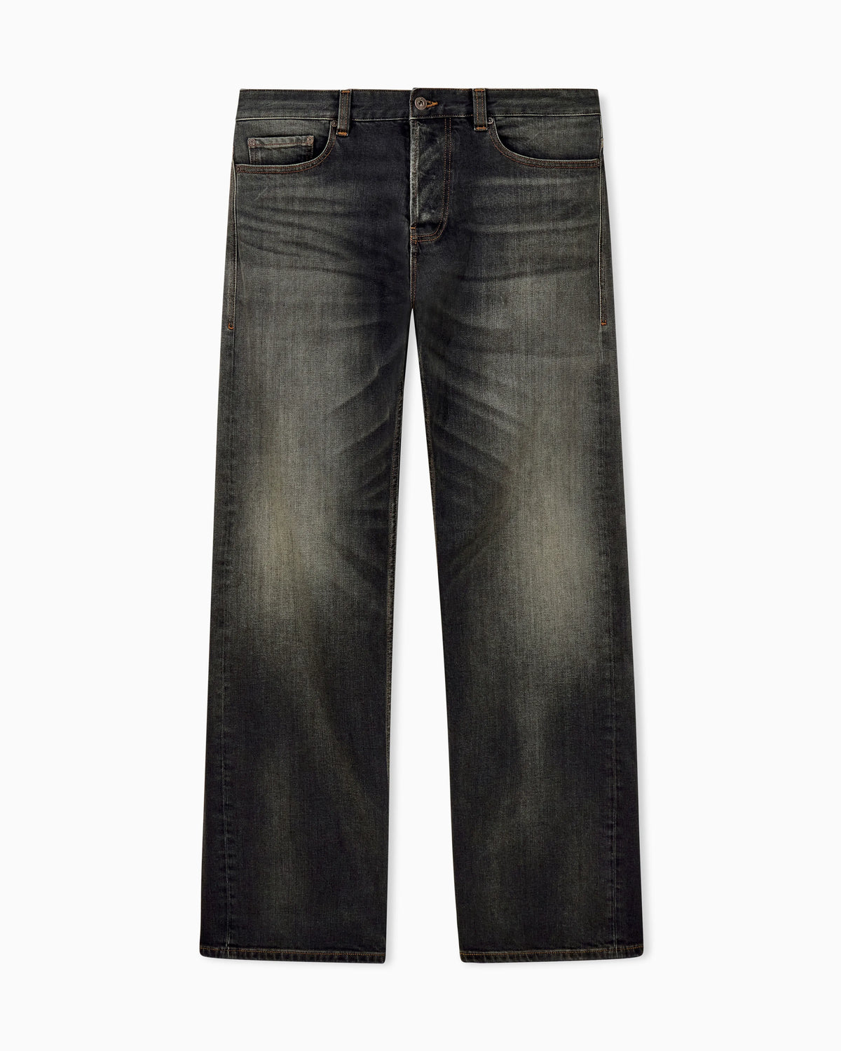 Straight-leg five-pocket denim jeans with a faded effect