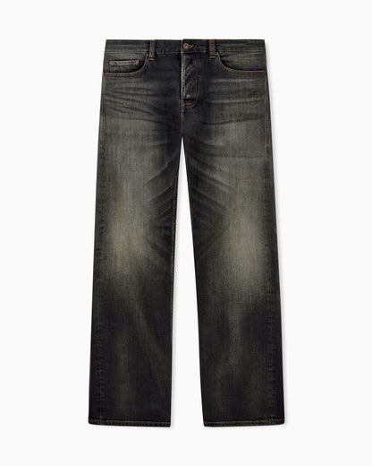Straight-leg five-pocket denim jeans with a faded effect