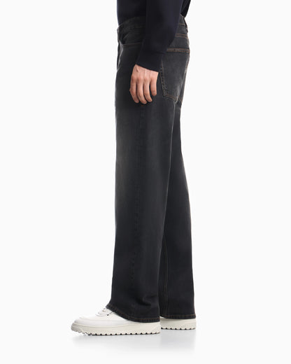 Straight-leg five-pocket denim jeans with a faded effect