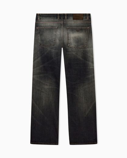 Straight-leg five-pocket denim jeans with a faded effect