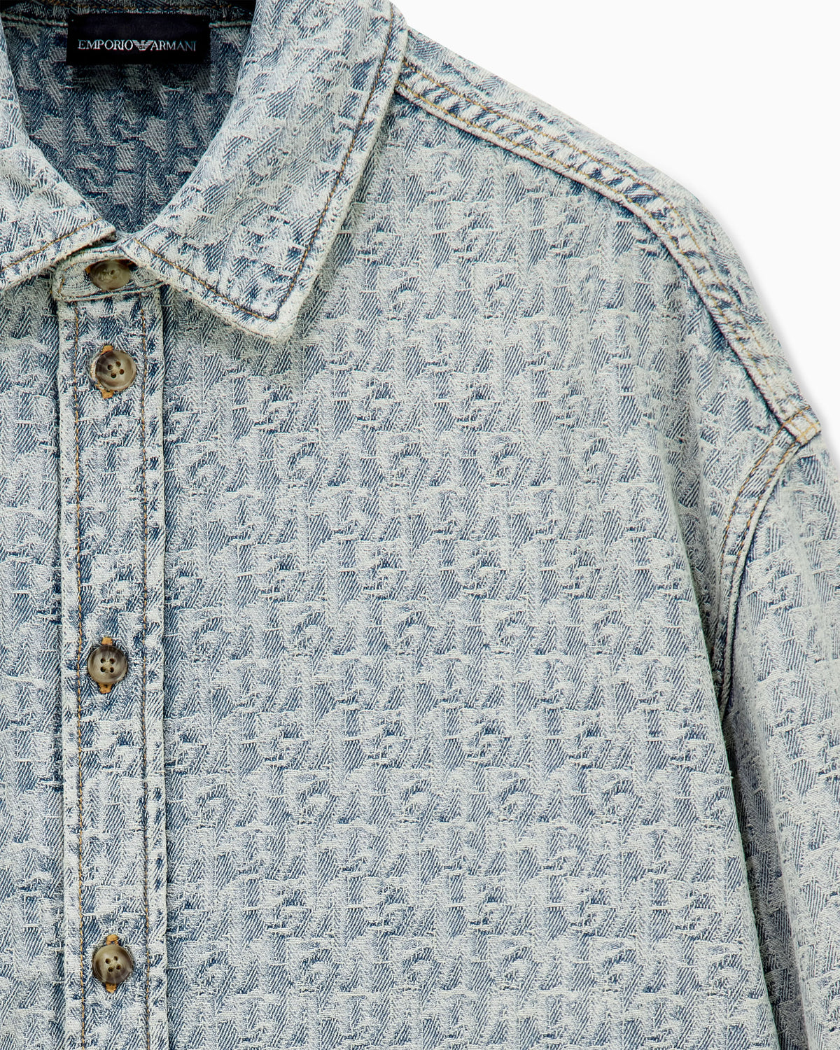 Denim shirt with an all-over jacquard monogram pattern