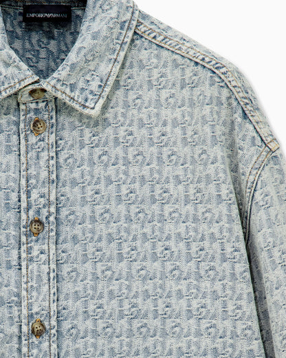 Denim shirt with an all-over jacquard monogram pattern
