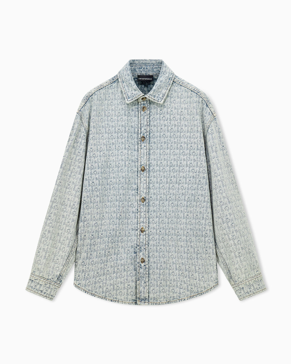 Denim shirt with an all-over jacquard monogram pattern