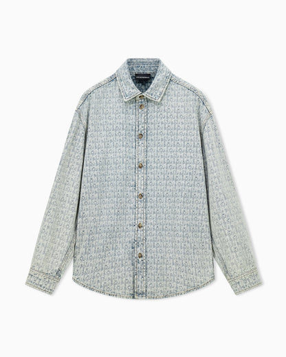 Denim shirt with an all-over jacquard monogram pattern