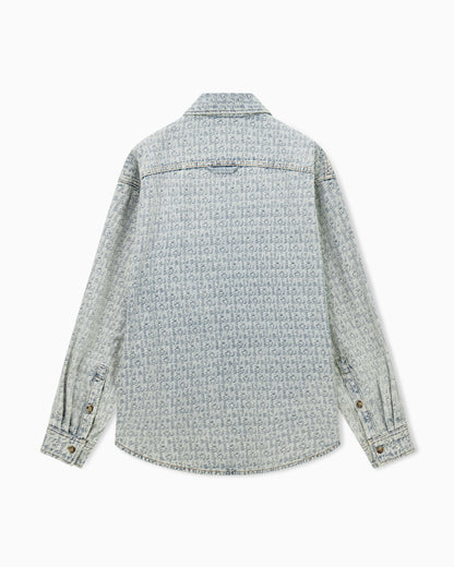 Denim shirt with an all-over jacquard monogram pattern