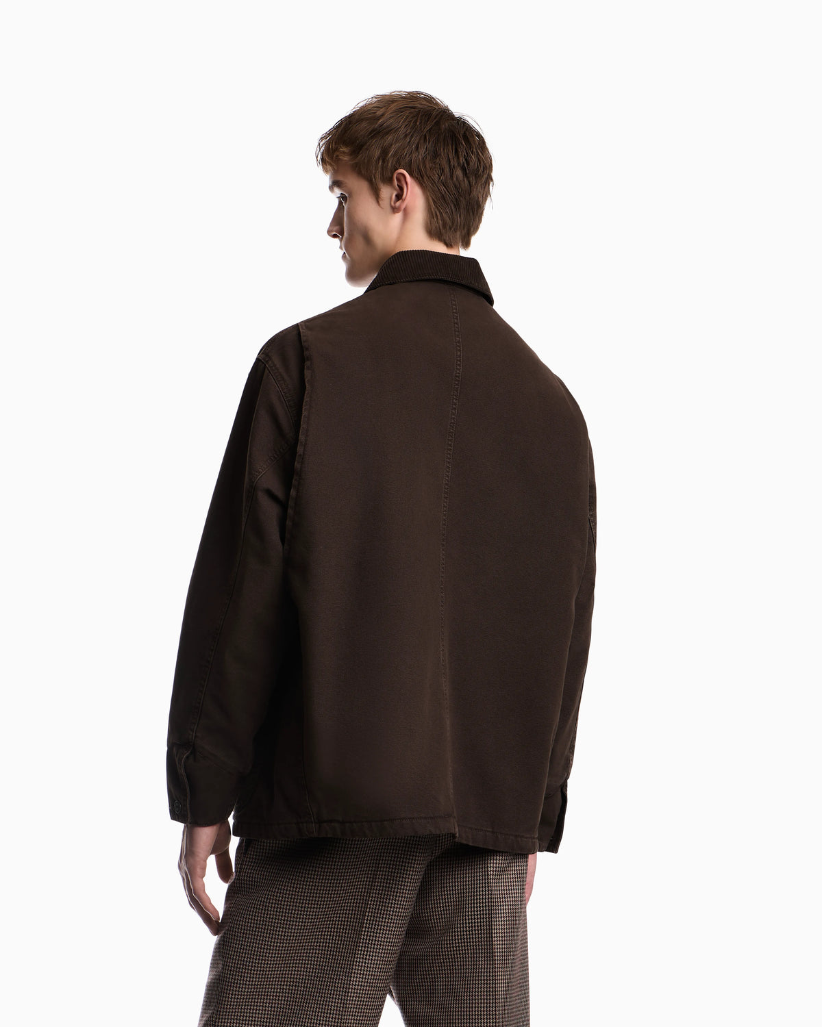 Cotton caban coat with a corduroy collar and patch pockets