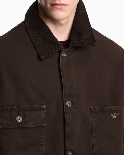 Cotton caban coat with a corduroy collar and patch pockets