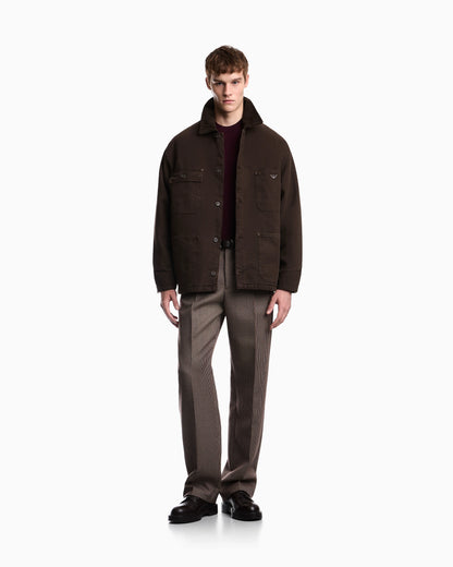 Cotton caban coat with a corduroy collar and patch pockets
