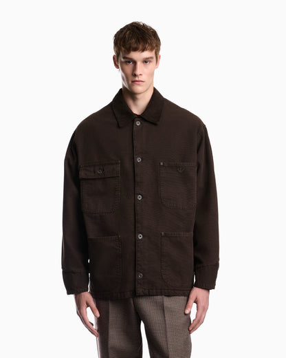 Cotton caban coat with a corduroy collar and patch pockets