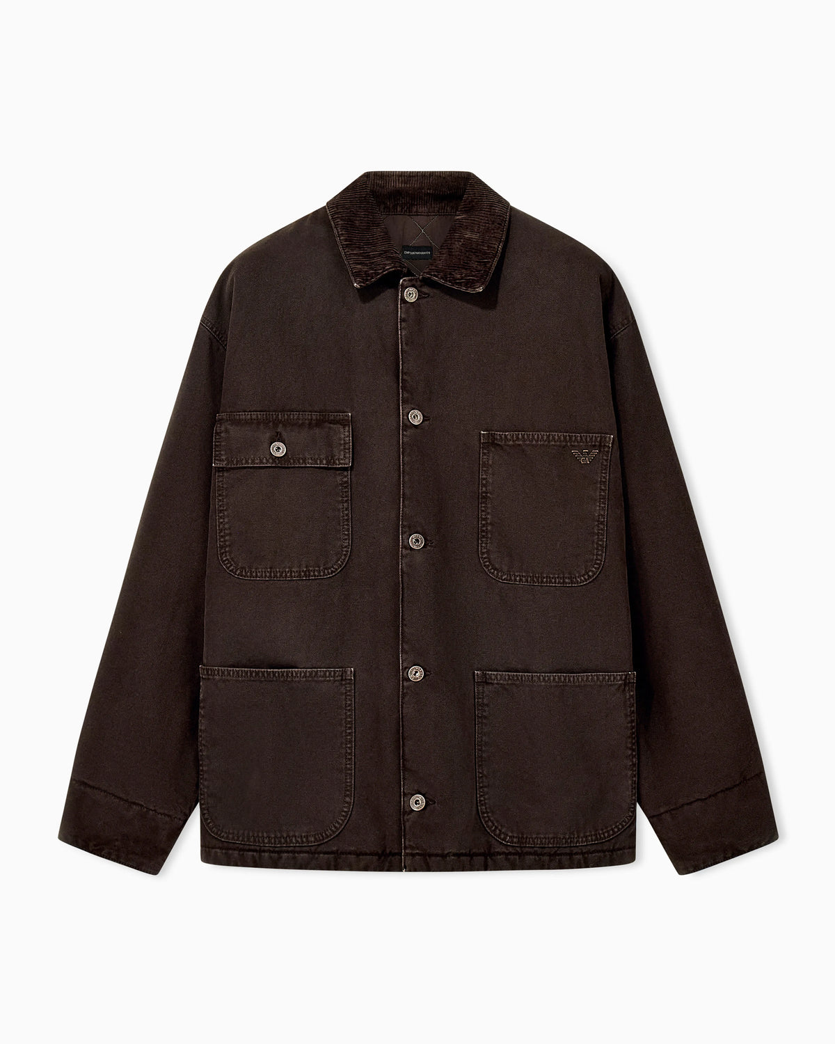 Cotton caban coat with a corduroy collar and patch pockets