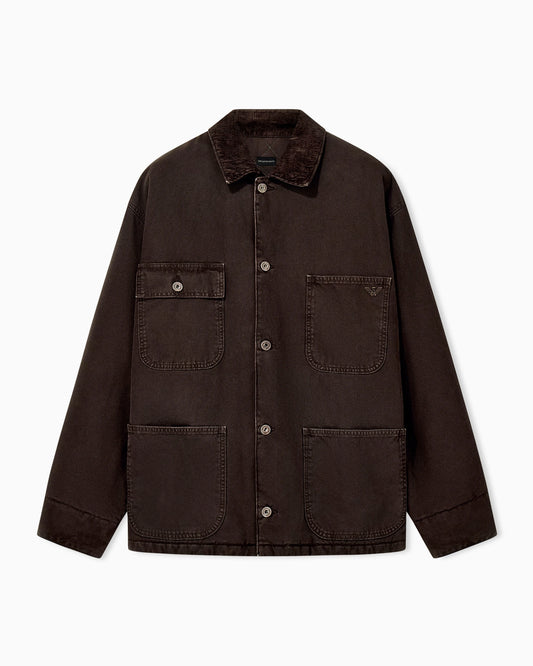Cotton caban coat with a corduroy collar and patch pockets