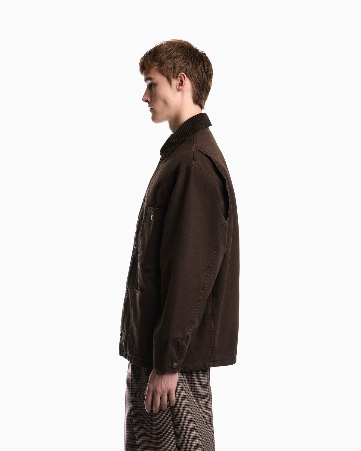 Cotton caban coat with a corduroy collar and patch pockets