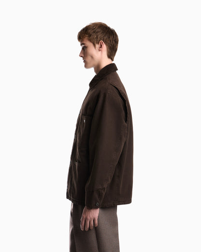 Cotton caban coat with a corduroy collar and patch pockets