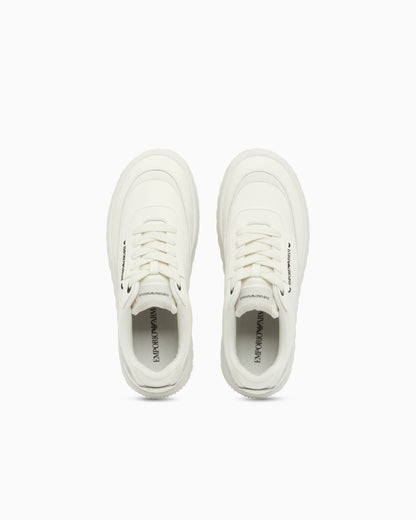Smooth leather lace-up sneakers with a textured rubber sole