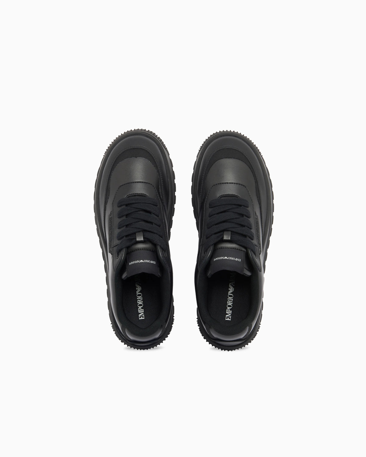 Smooth leather lace-up sneakers with a textured rubber sole