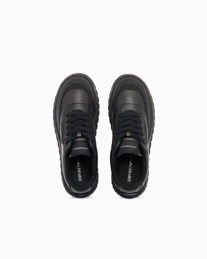 Smooth leather lace-up sneakers with a textured rubber sole