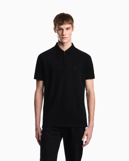 Polo shirt in piqué with partial zip