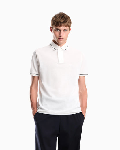 Piqué polo shirt with stripe detail on the collar