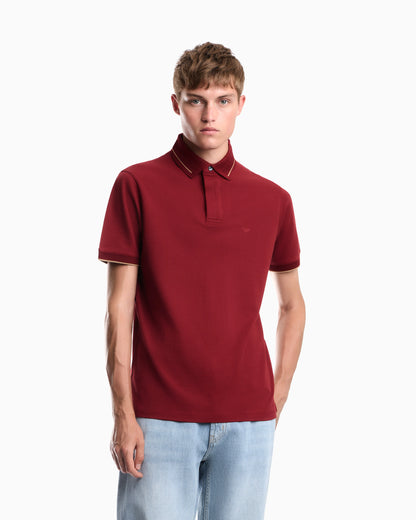 Piqué polo shirt with stripe detail on the collar