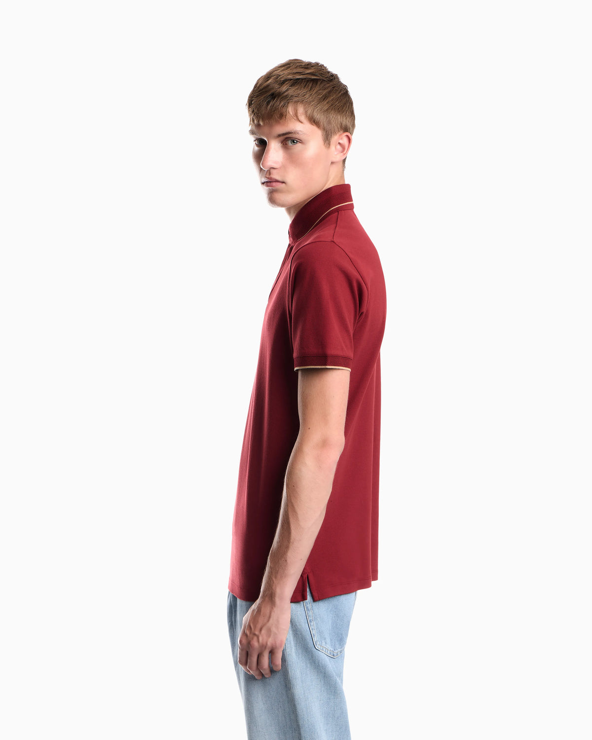 Piqué polo shirt with stripe detail on the collar