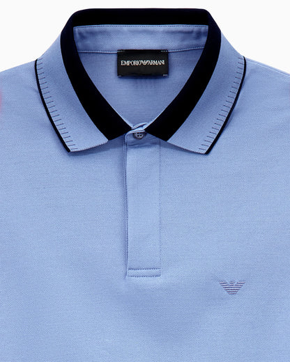 Piqué polo shirt with stripe detail on the collar