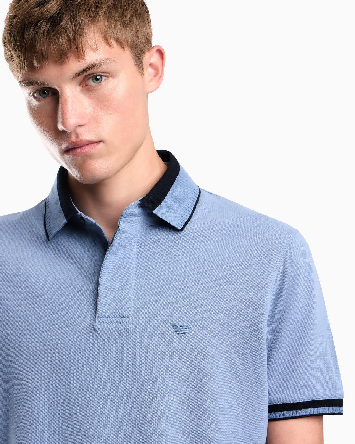 Piqué polo shirt with stripe detail on the collar