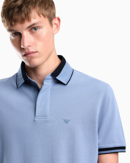 Piqué polo shirt with stripe detail on the collar