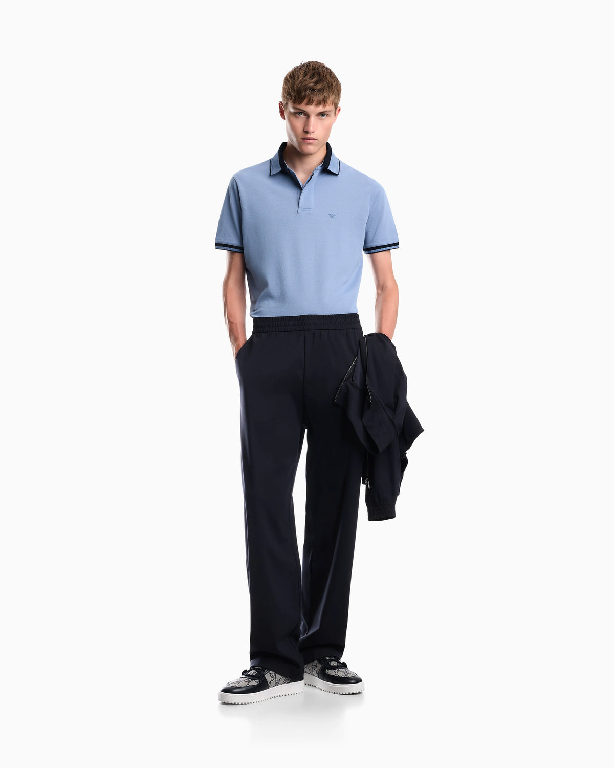 Piqué polo shirt with stripe detail on the collar