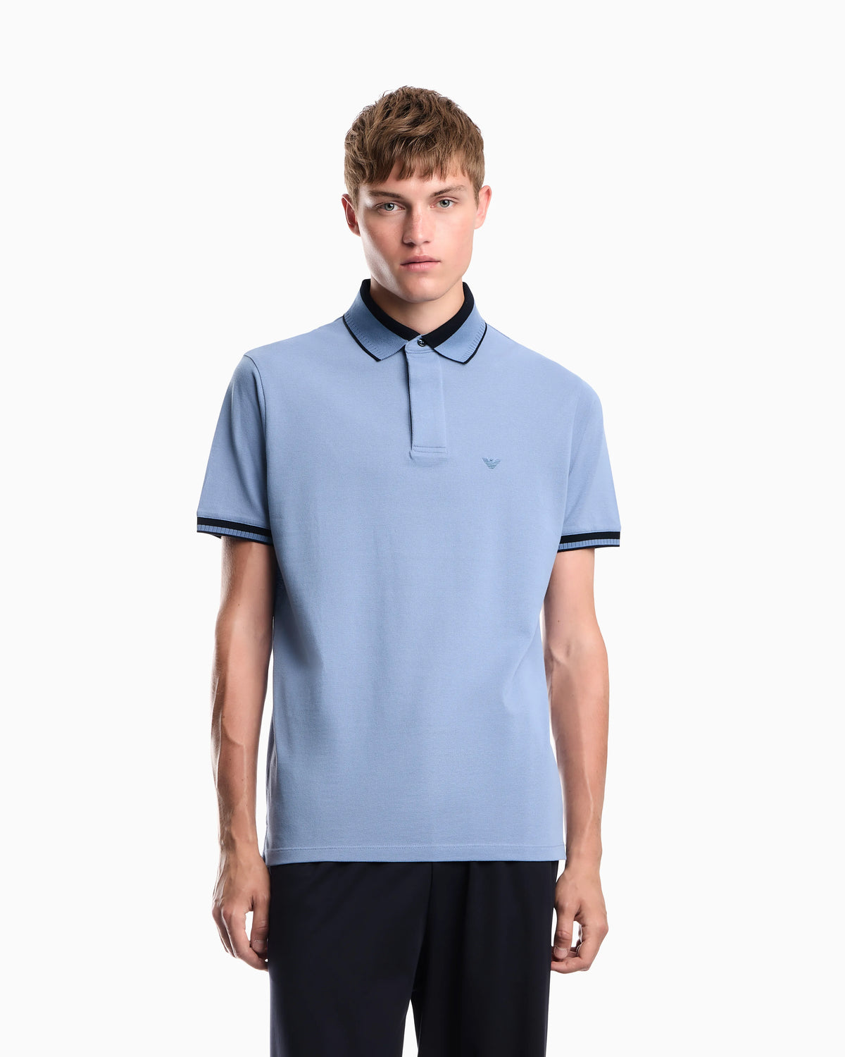 Piqué polo shirt with stripe detail on the collar