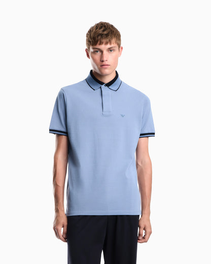 Piqué polo shirt with stripe detail on the collar