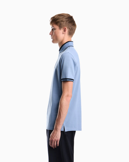 Piqué polo shirt with stripe detail on the collar