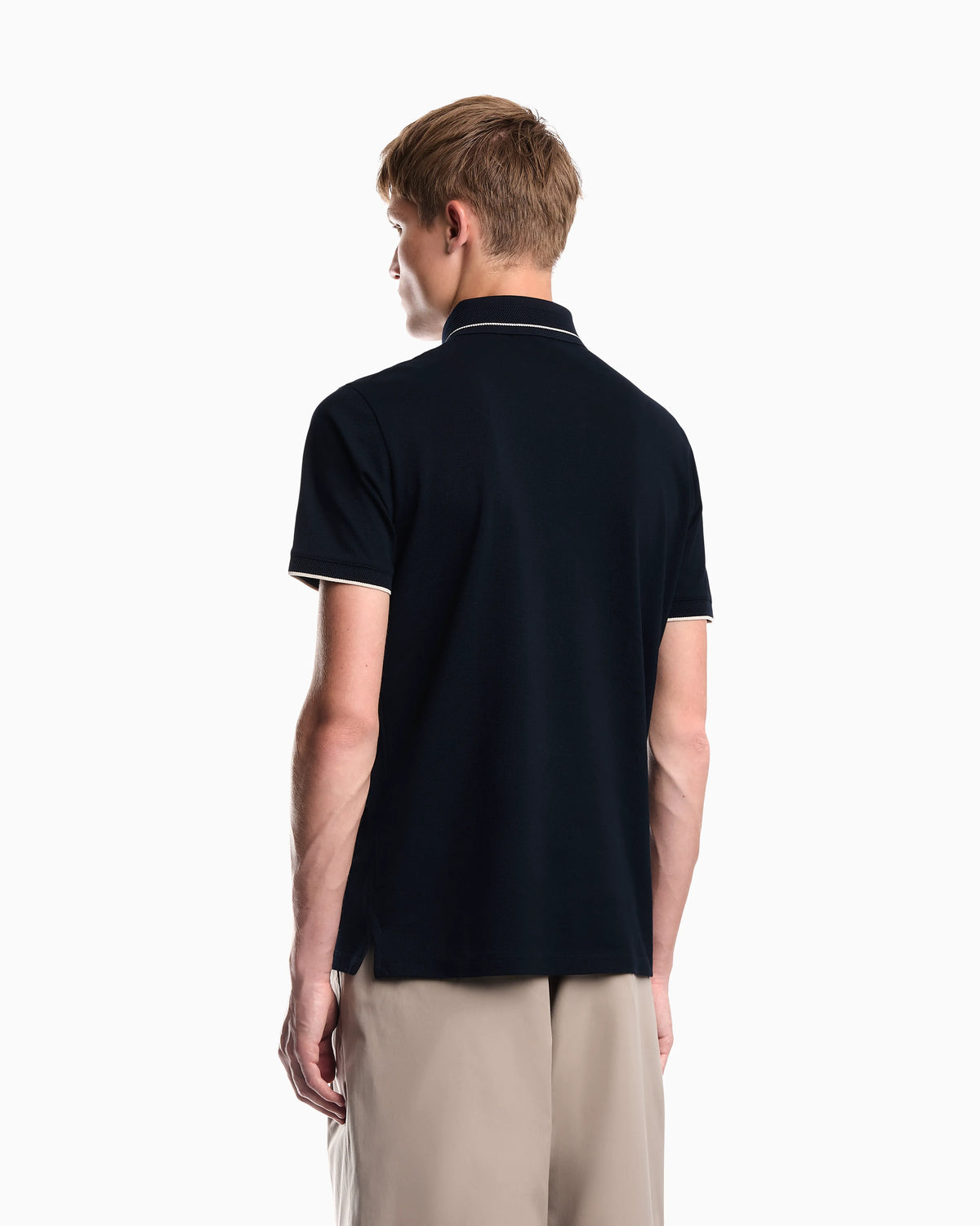 Piqué polo shirt with stripe detail on the collar