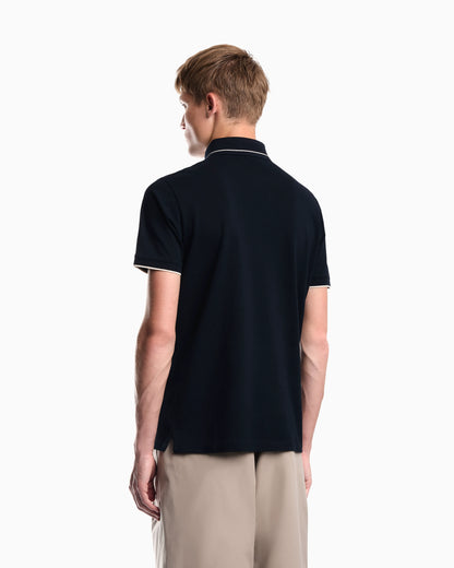 Piqué polo shirt with stripe detail on the collar