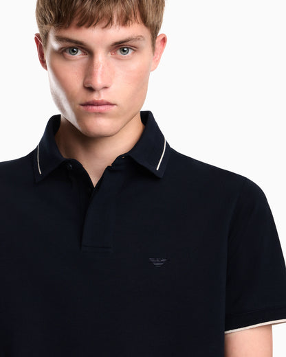 Piqué polo shirt with stripe detail on the collar