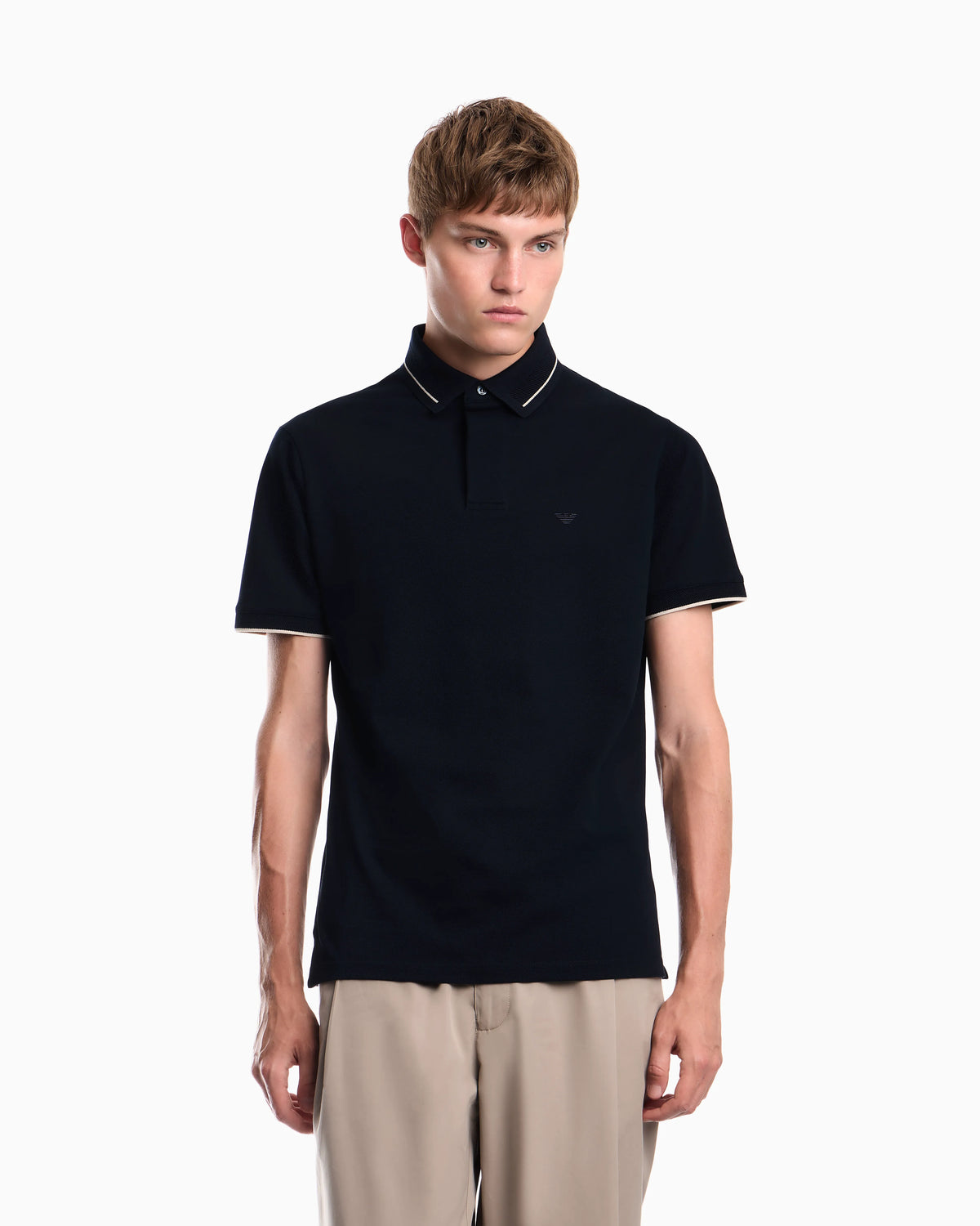 Piqué polo shirt with stripe detail on the collar
