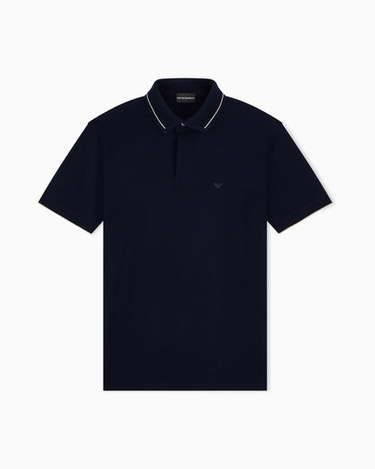 Piqué polo shirt with stripe detail on the collar
