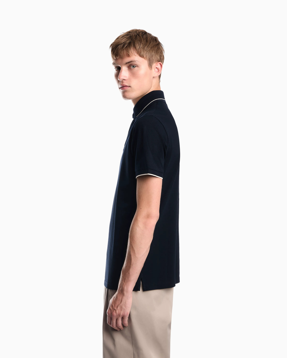 Piqué polo shirt with stripe detail on the collar