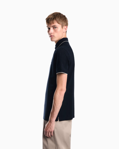 Piqué polo shirt with stripe detail on the collar