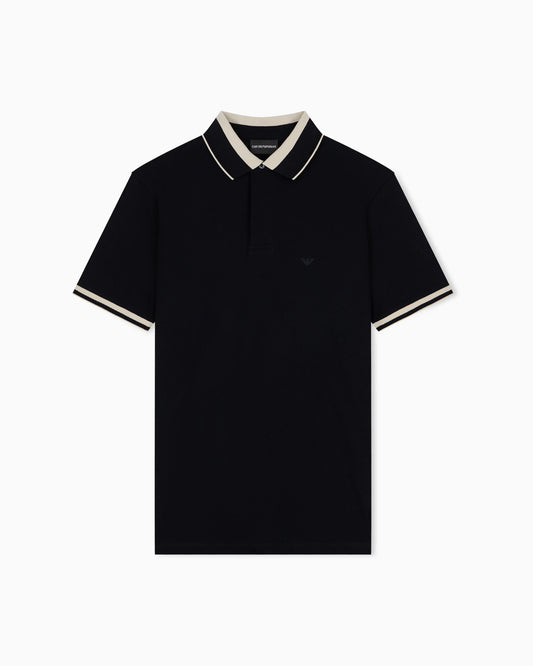 Piqué polo shirt with stripe detail on the collar