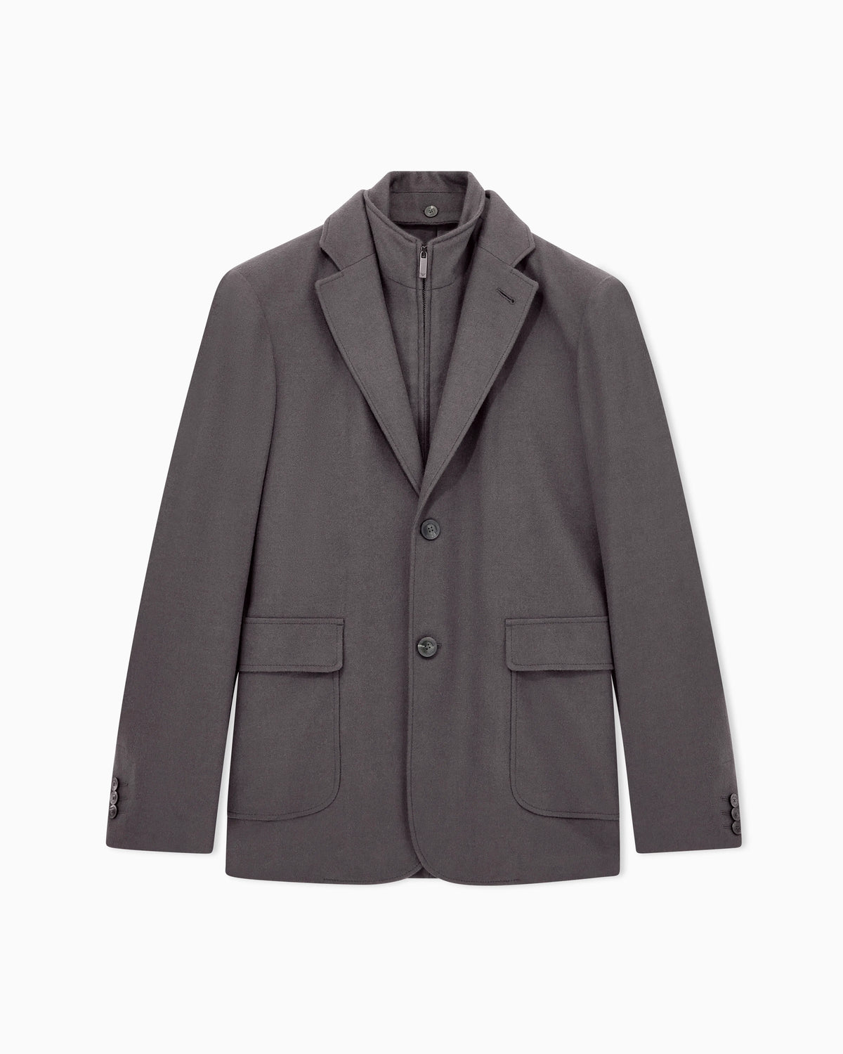 Virgin wool and cashmere blazer with a zip-up inner layer