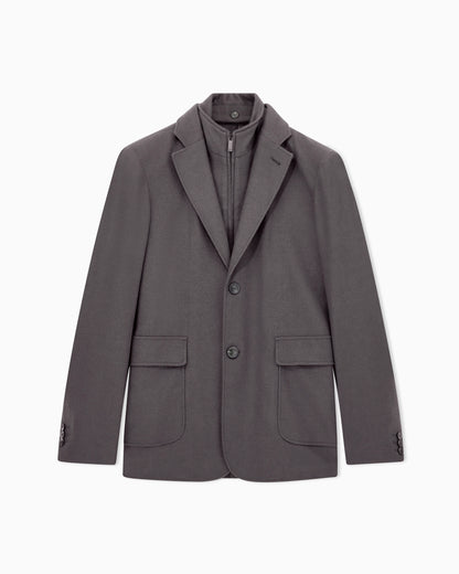 Virgin wool and cashmere blazer with a zip-up inner layer