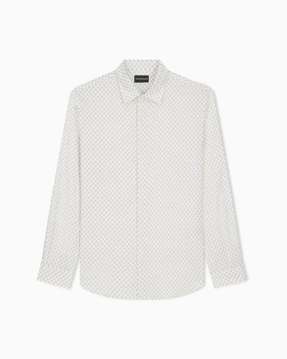 Shirt in allover print cotton satin with regular fit