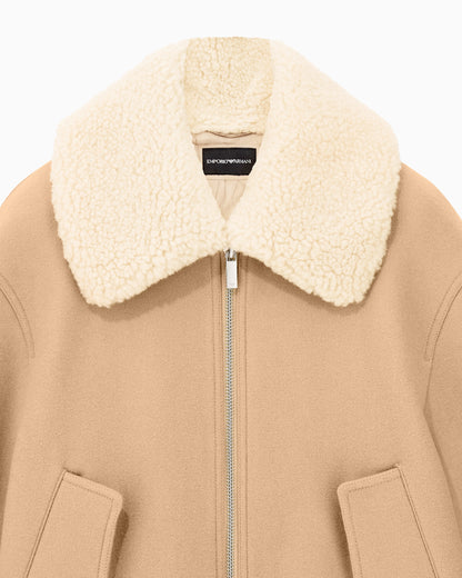 Blouson jacket in virgin wool with a shearling collar