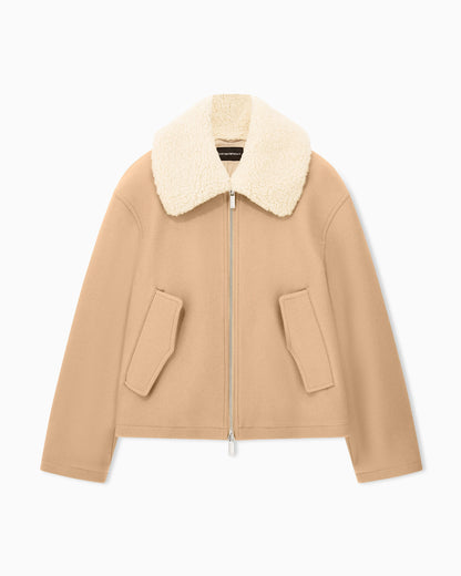 Blouson jacket in virgin wool with a shearling collar