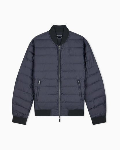 Down jacket in seersucker with regular fit and rib details